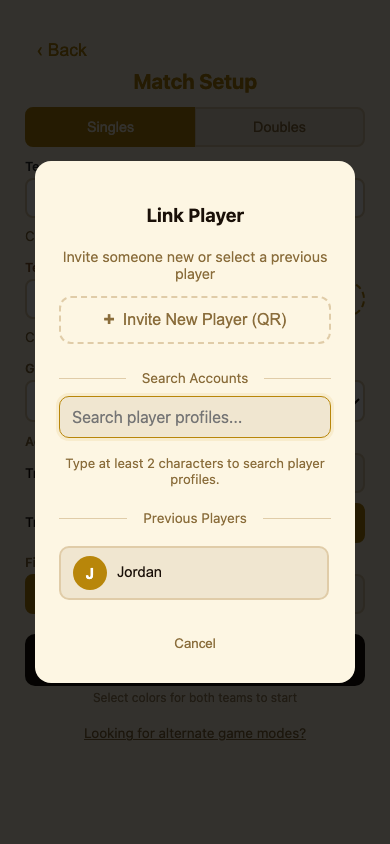 Player invite screen