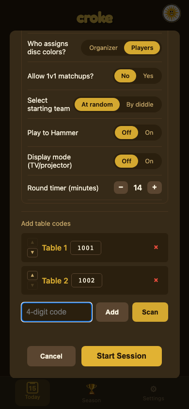 New session modal