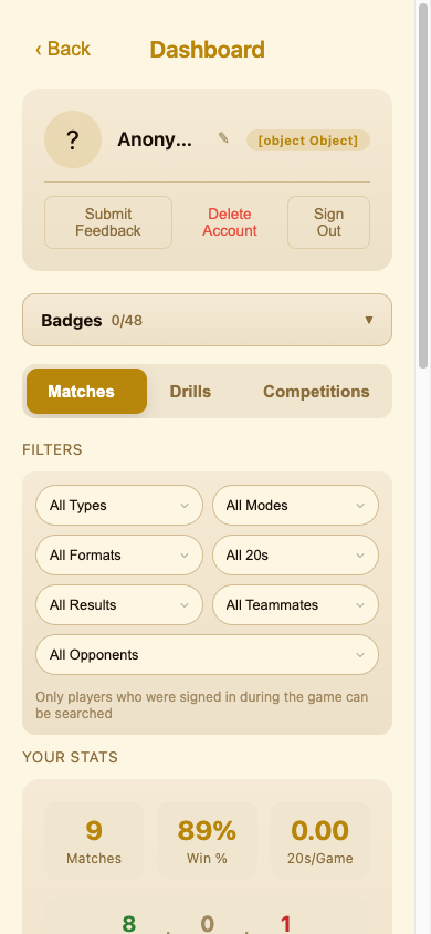 Player Dashboard