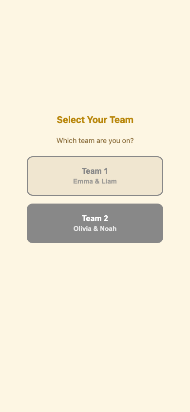 Team selection screen