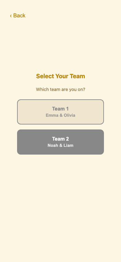 Team selection screen